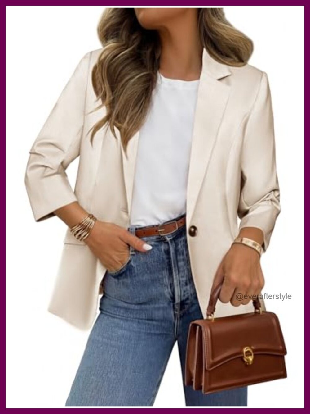 Simplee Ruched 3/4 Sleeve Blazer Lightweight Business Casual Work Jacket